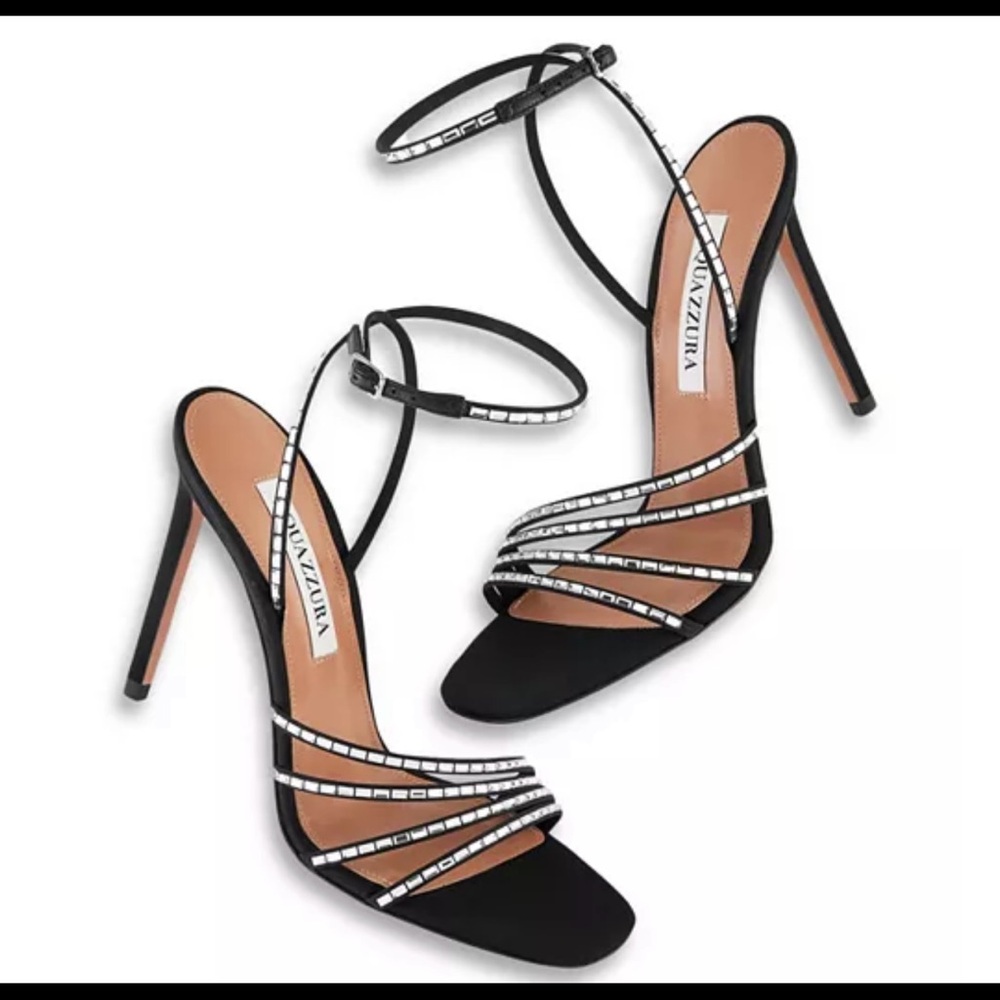 AQUAZZURA  Black and Crystal Fabric Sandals

Mistica 105MM Crystal-Embellished